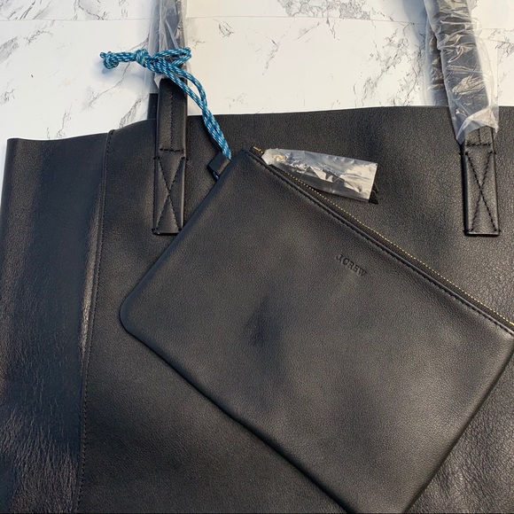 J. Crew Carryall Tote Black Leather Bag Purse - Picture 6 of 7